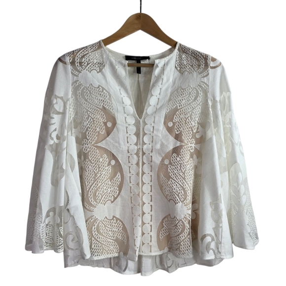 BCBGMaxAzria Tops - BCBGMAXAZRIA lace V neck Bell sleeves blouse